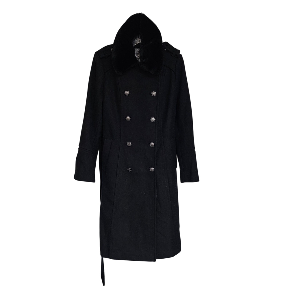 Vince Camuto Black Faux Fur Collar Coat - Picture 2 of 8